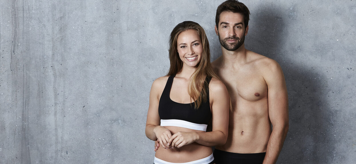 undressed couple in studio